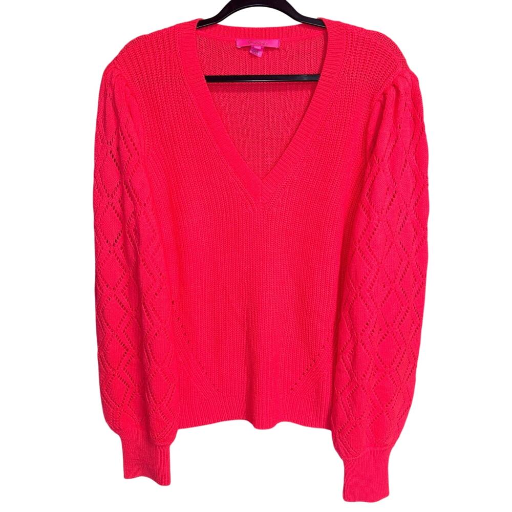 Lilly Pulitzer Luletta Balloon Sleeve Knit Sweater Spicy Coral Size XL - Picture 3 of 11